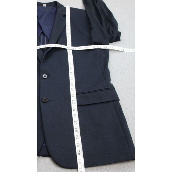 Express Blazer Mens 42R Blue Black Stretch Slim Fit Two Button Classic Jacket - Picture 10 of 11